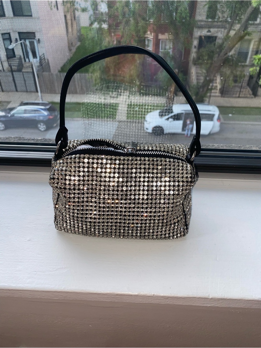 AKIRA Silver Crystal Bling /Rhinestone Top-Handle Bag